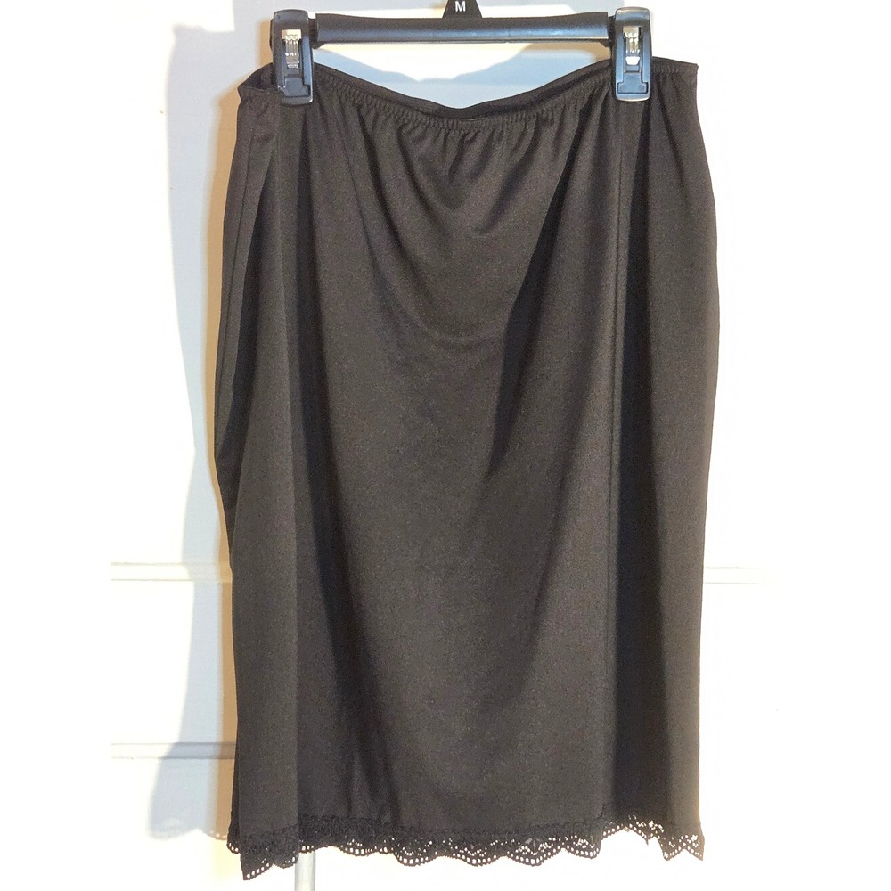 George Black Half Slip Lace Trim Scalloped Hem Side Slit G8087W Size Large